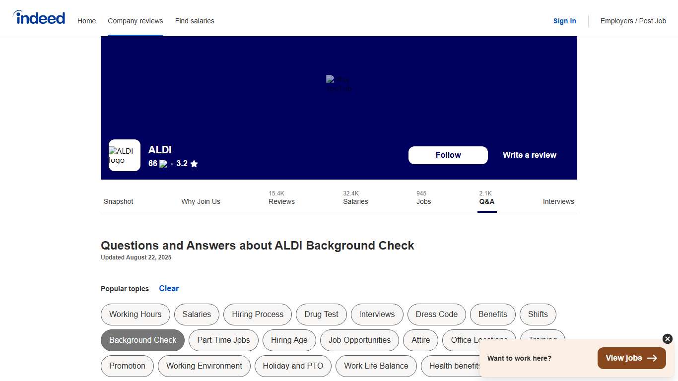 Questions and Answers about ALDI Background Check Indeed.com